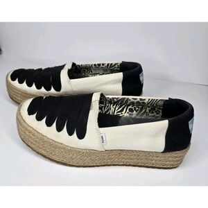Toms Shoes Women's Valencia Platform Espadrilles Black Fabric Comfort - Size 6.5
